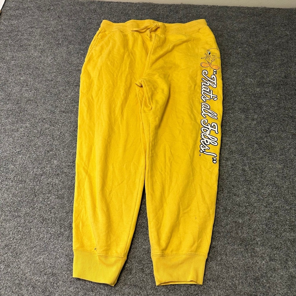 Looney Tunes Sweatpants Womens Size XL Yellow Tweety Bird Graphic Joggers Cotton